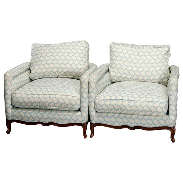 Walnut Wood And Upholstery ArmChair Pair Louis XV Style