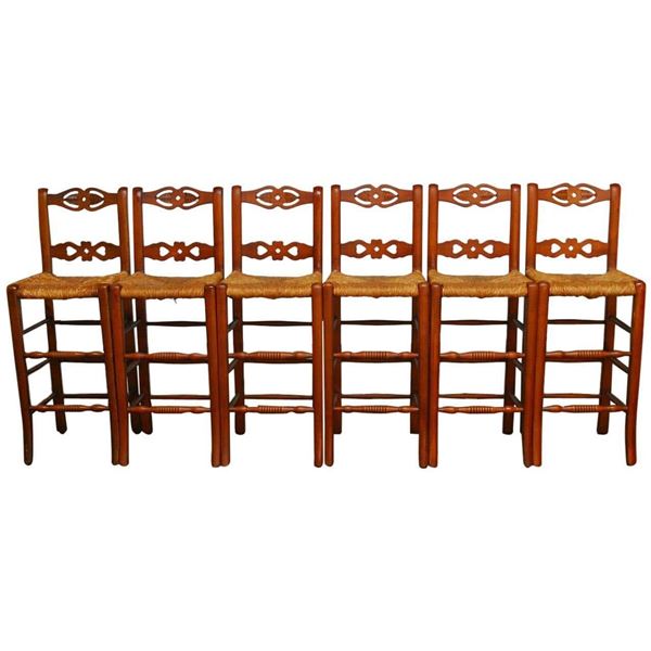 Elm Wood And Rush Bar Seat Set English