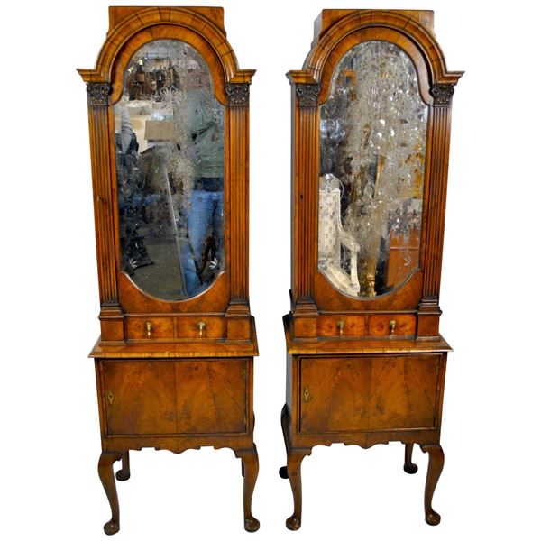 Walnut Wood Cabinet Pair Queen Anne