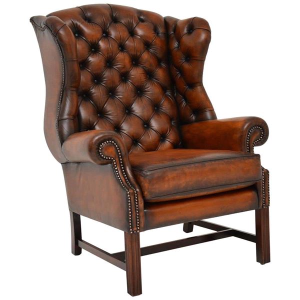 Brown Leather Wingback ArmChair