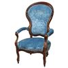 Image 1 : Walnut Wood And Velvet ArmChair English