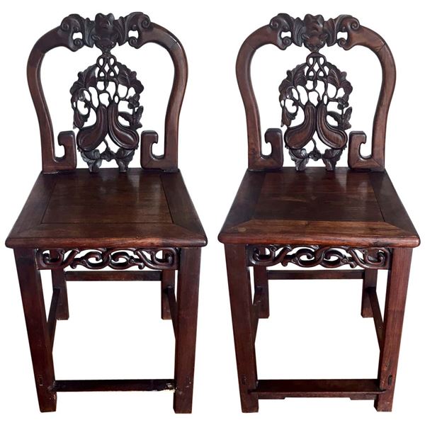 Chinese Hardwood Side Chair Pair