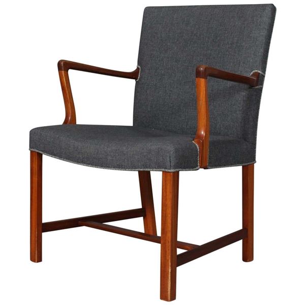 Mahogany Wood And Fabric ArmChair