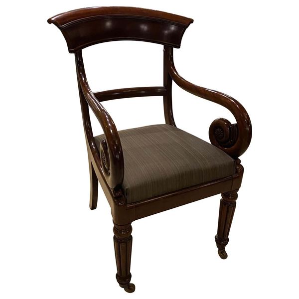 Mahogany Wood And Fabric ArmChair