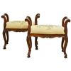 Image 1 : Walnut Wood And Silk Upholstery Bench Pair