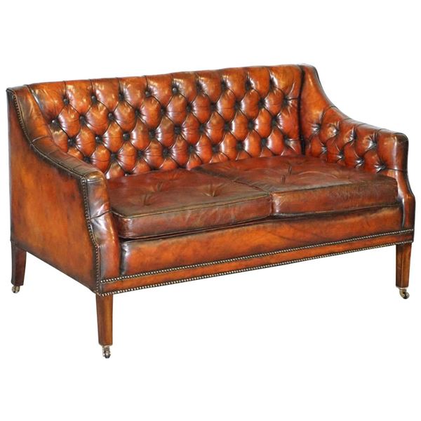 Walnut Wood And Leather Sofa English