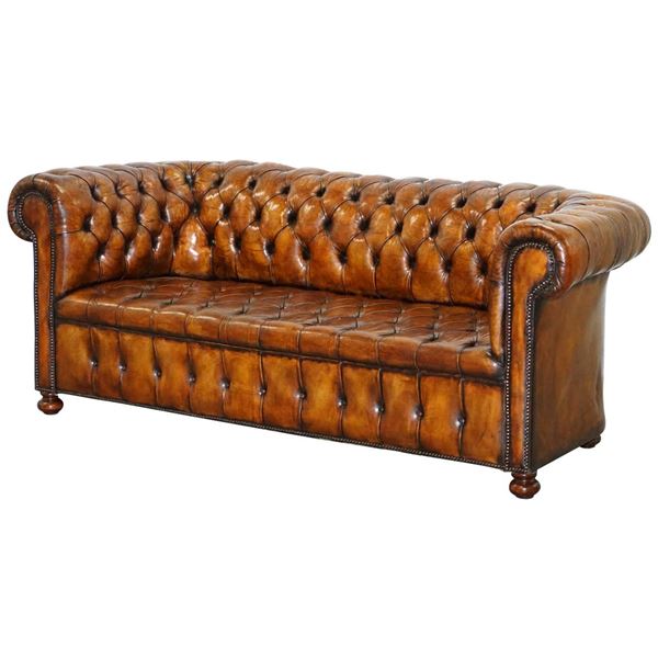 Walnut Wood And Leather Sofa English