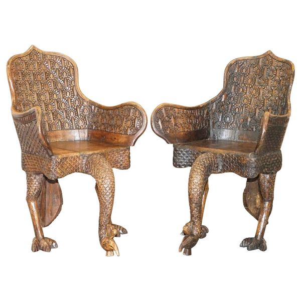Mahogany Wood ArmChair Pair Indian