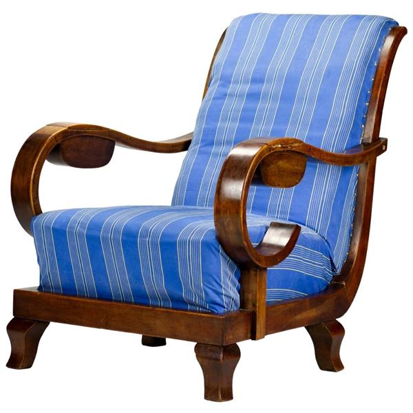 Walnut Wood And Upholstery ArmChair