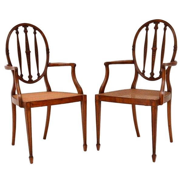 Satin Wood And Cane ArmChair Pair English