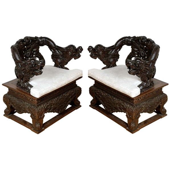 Chinese Hardwood ArmChair Pair Qing