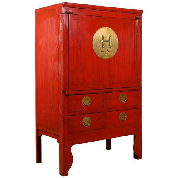 Chinese Lacquer Wood And Brass Cabinet Qing