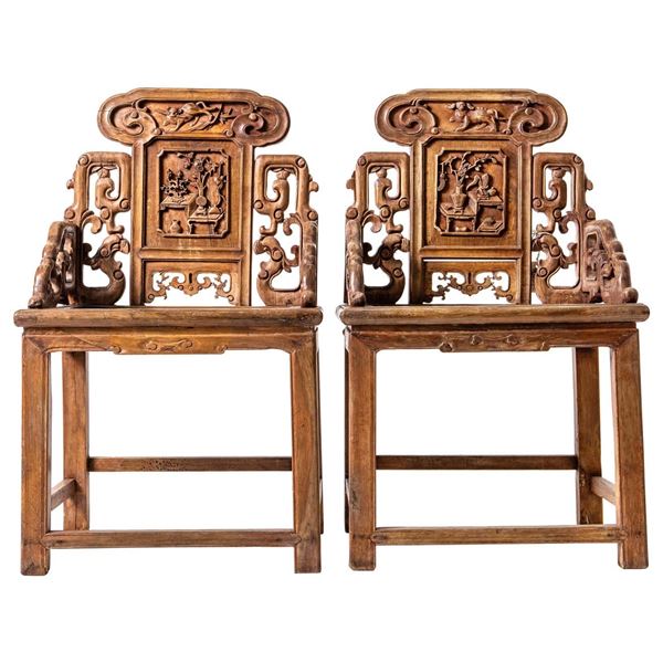 Chinese Hardwood ArmChair Pair Qing