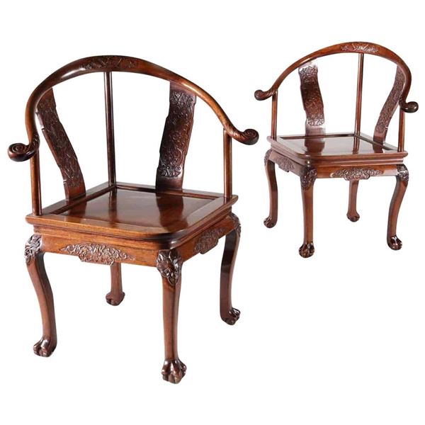 Chinese Huanghuali Wood ArmChair Pair Qing