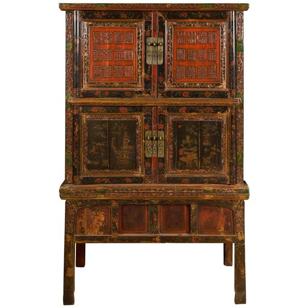Chinese Lacquer Wood Cabinet Qing