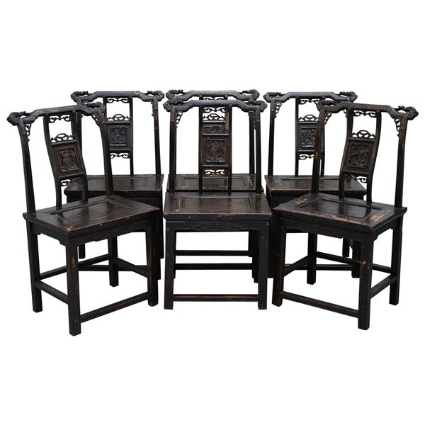 Chinese Walnut Wood ArmChairs Set Qing