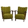 Image 1 : Walnut Wood And Velvet Lounge ArmChair Pair