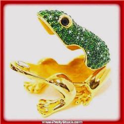 Green Toad Box Swarovski Crystals Gold Jewelry Trinket