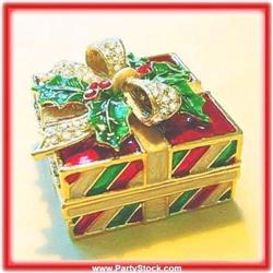 Christmas Box Swarovski Crystals Gold Jewelry Gift Trinket