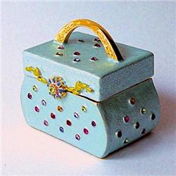 Blue Purse Box Swarovski Crystals Gold Jewelry Trinket