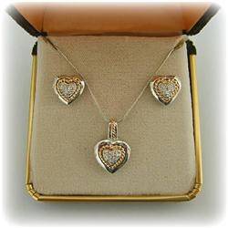 14K GOLD DIAMOND HEART Earrings NECKLACE SET BIG
