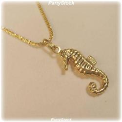 14K Gold Puffy Seahorse Pendant Necklace SOLID