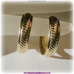 14K Gold Hoops Earrings Huggies 1" Inch Engraved