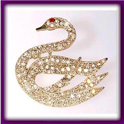 Swan Pin Brooch  Swarovski Crystals Jewelry Silver