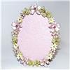 Image 1 : Flowered Oval Pink Swarovski Crystals Photo Frame 3" Pewter