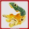 Image 1 : Green Toad Box Swarovski Crystals Gold Jewelry Trinket
