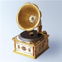 Phonograph Box Swarovski Crystals Gold Jewelry Record Player