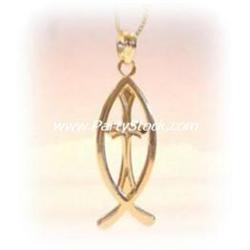 14K Gold Cross Fish Pendant Necklace Christian Jewelry