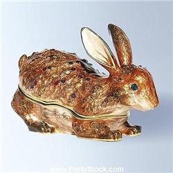 Bunny Rabbit Box Swarovski Crystals Gold Jewelry Trinket