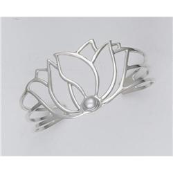 Solid Sterling Silver Bangle Bracelet Pearl