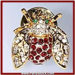 Bee Pin Brooch Gold & Red Swarovski Crystals Jewelry