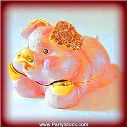 Pink Pig Box Swarovski Crystals Gold Jewelry Trinket