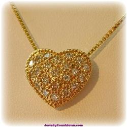 Puffy Heart Necklace Simulated Diamonds Gold NEW