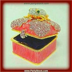 Pink Frog Box Swarovski Crystals Gold Jewelry Trinket