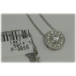 Diamond Pendant Necklace 14K White Gold Circle