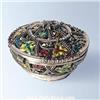 Image 1 : Round Box Swarovski Crystals Jewelry Trinket Treasure Gold