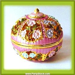 Domed Flowered Box Swarovski Crystals Gold Jewelry Trinket