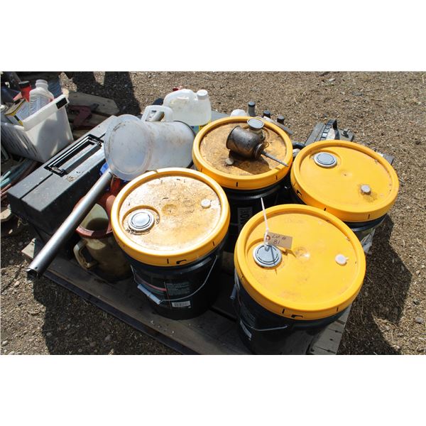 Tractor fluids, batteries, tools, oils etc (everything on pallet)