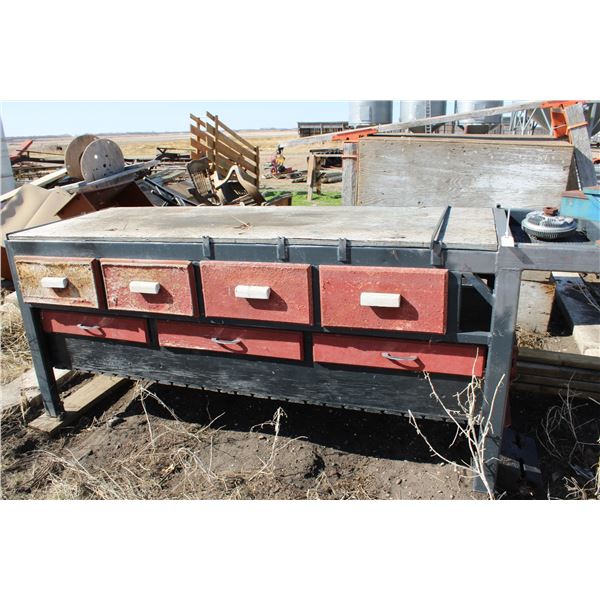 Work bench with vice, drill press 11 1/2' x 2 1/2'