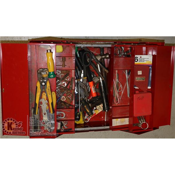 UNCLAIMED METAL TOOL BOX WITH CONTENTS. *HEAVY*