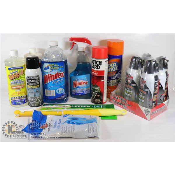 HOUSEHOLD CLEANING PRODUCTS- BOX LOT OF ASSORTED