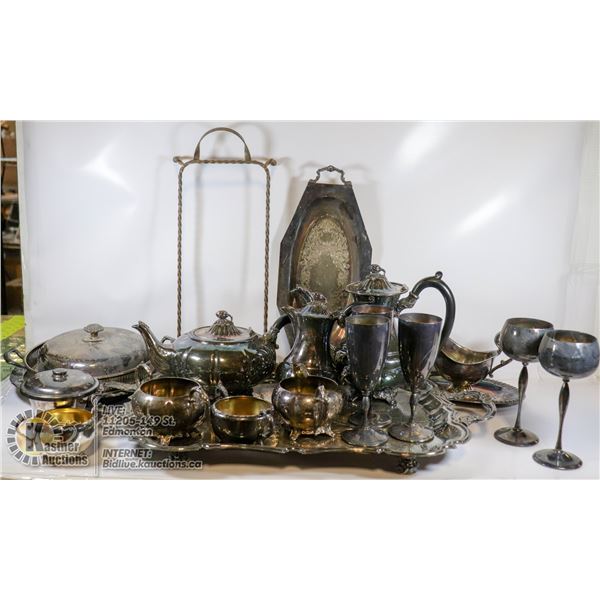 ANTIQUE SILVER PLATE LOT OF 22 PIECES