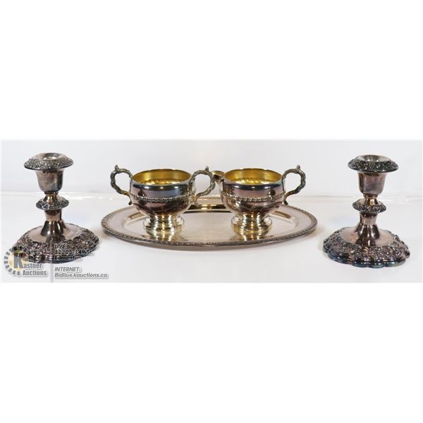 SILVER PLATED CREAM AND SUGAR SET WITH STERLING
