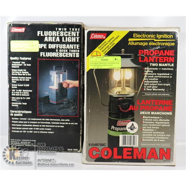COLEMAN PROPANE LANTERN AND FLUORESCENT AREA LIGHT