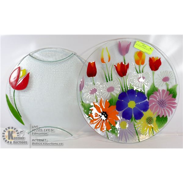 ART GLASS PLATTERS- SET OF 2