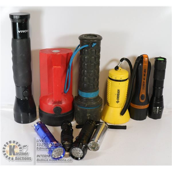 FLASHLIGHTS- ASSORTED LOT OF 10